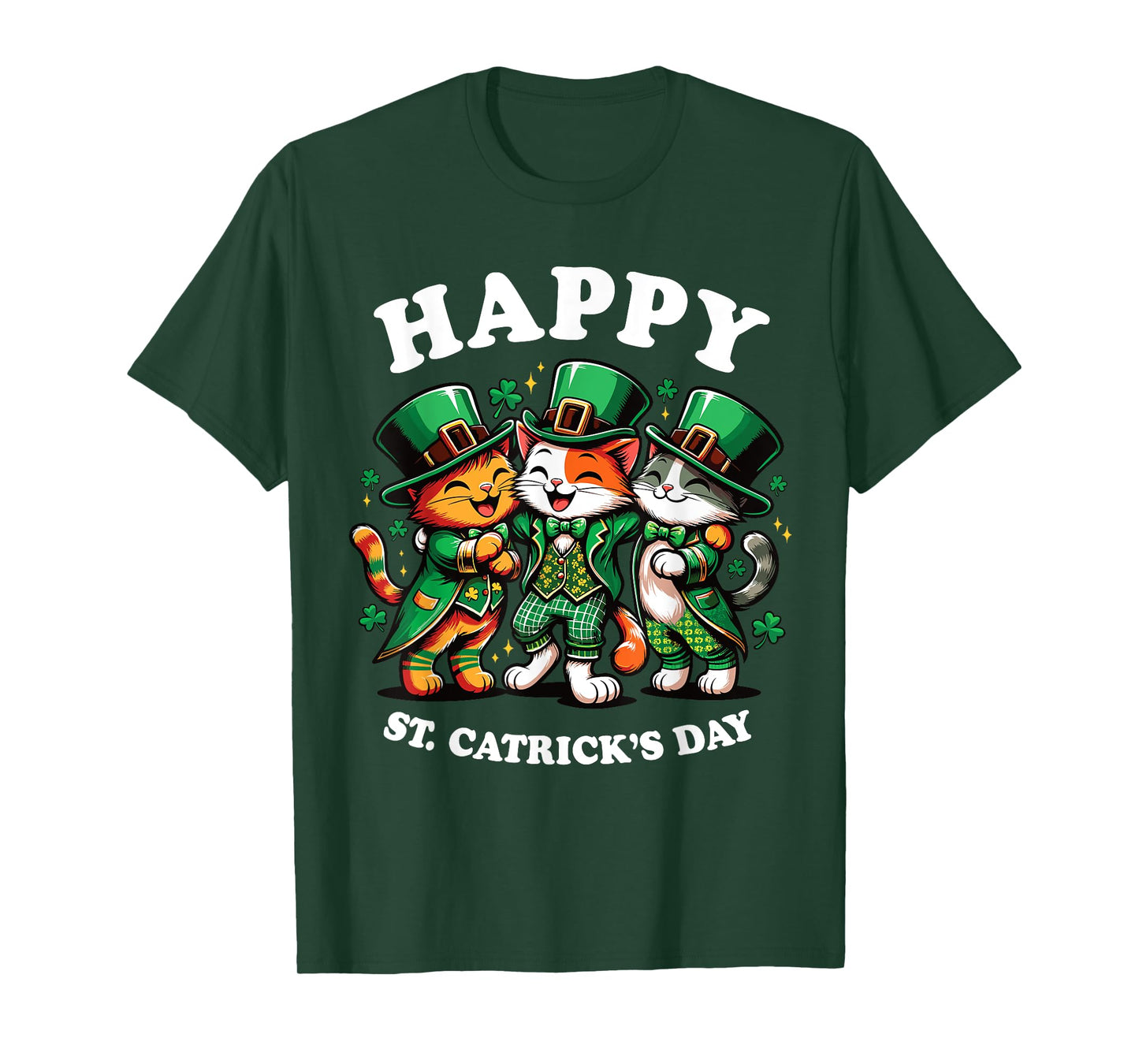 Happy St Catricks Day St Patricks Day Cat Leprechaun Funny T-Shirt