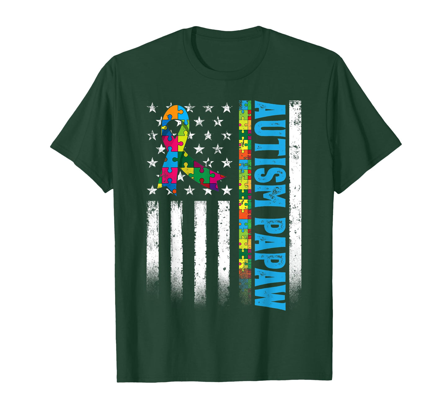 Retro American Flag Autism Papaw Awareness Autistic T-Shirt
