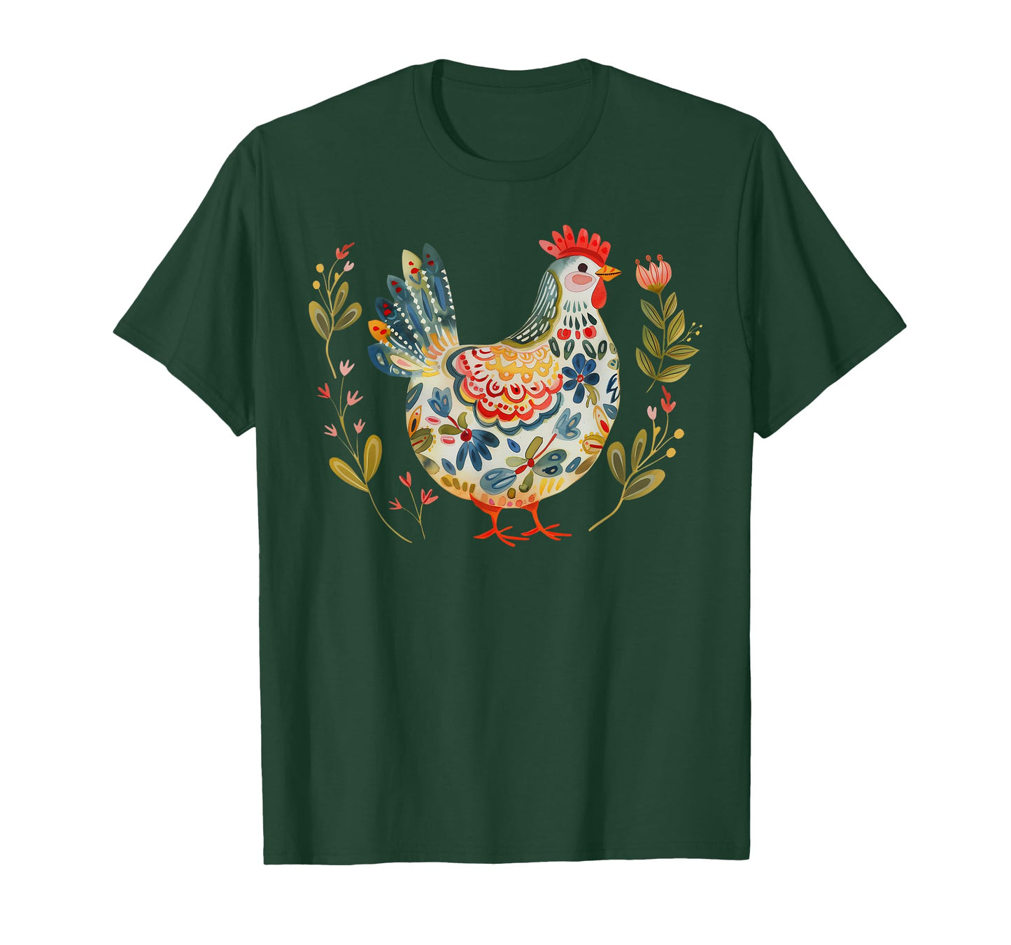 Chicken Boho Flower Folk Art Floral Farmer Chicken Lover T-Shirt