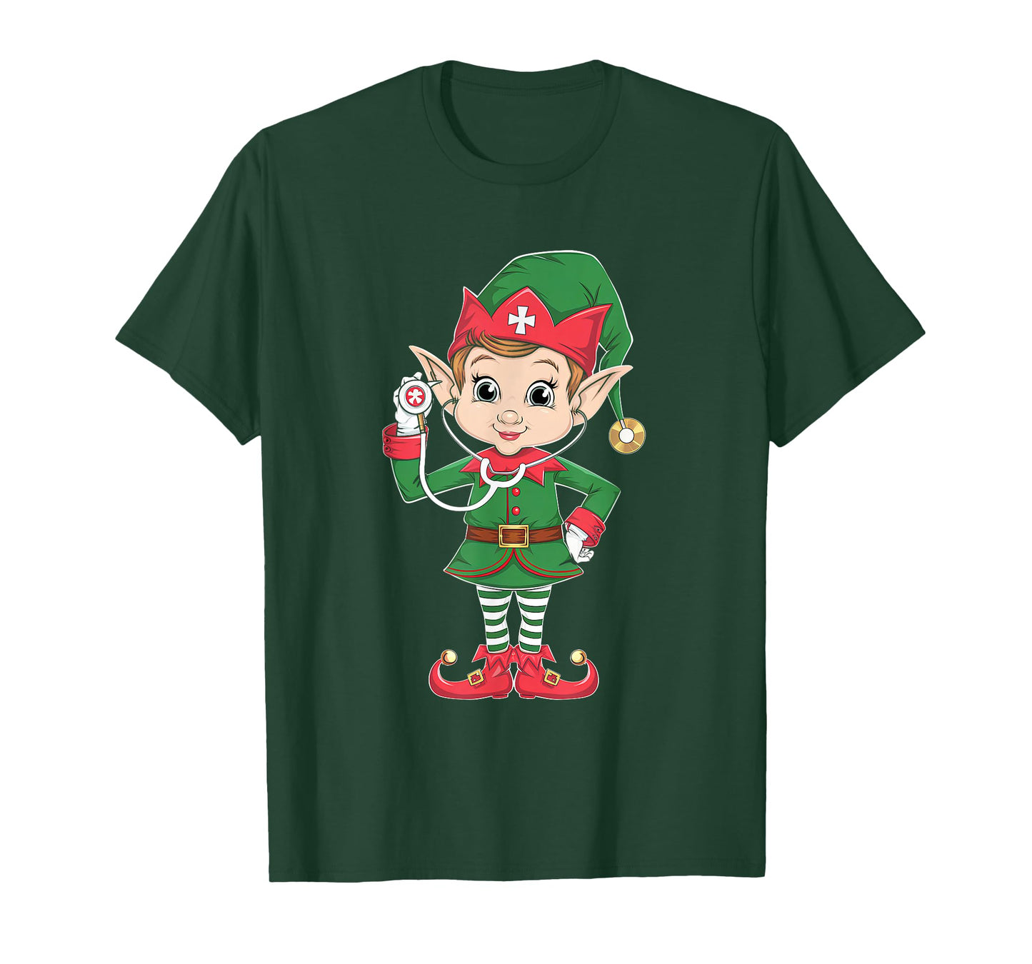Cute Elf Nurse Scrub Tops Christmas Stethoscope Nursing Girl T-Shirt