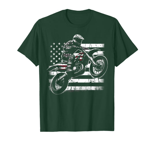 Dirt Bike American Flag Motocross Biker T-Shirt