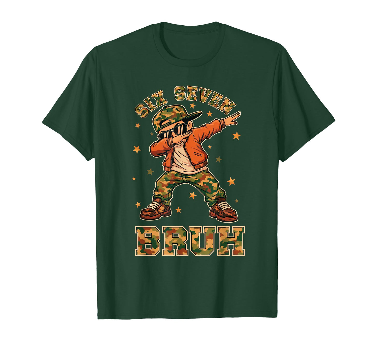 Funny Six Seven Bruh Dabbing Camo Kid Meme T-Shirt