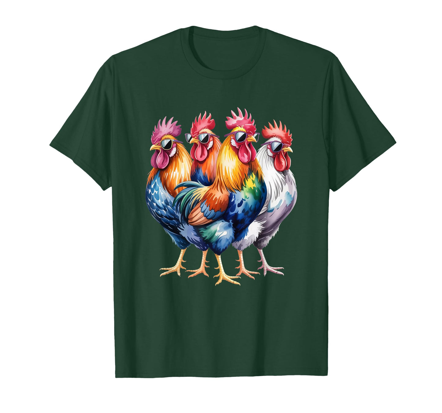 Cool Roosters with Sunglasses Colorful Chicken Farm Humour T-Shirt