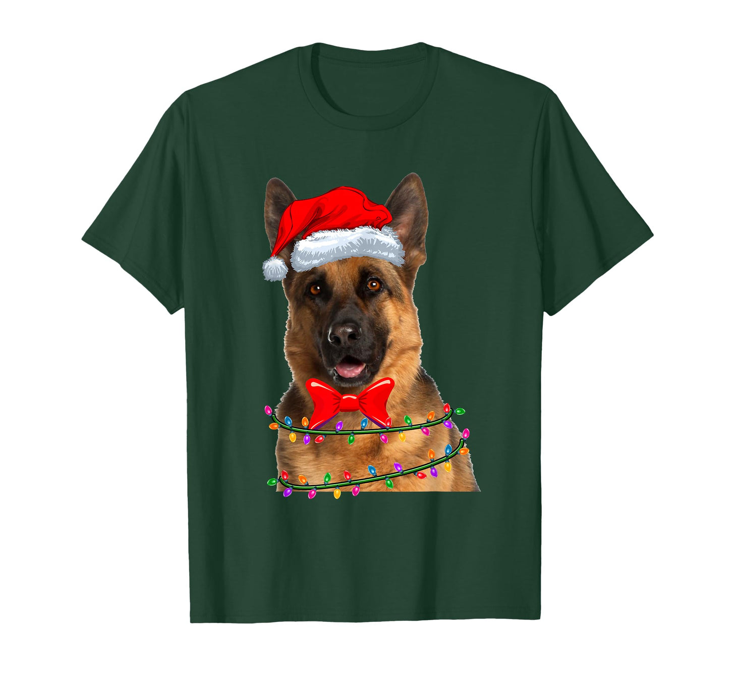 Christmas Lights German Shepherd Wearing Xmas Hat Dog Lover T-Shirt
