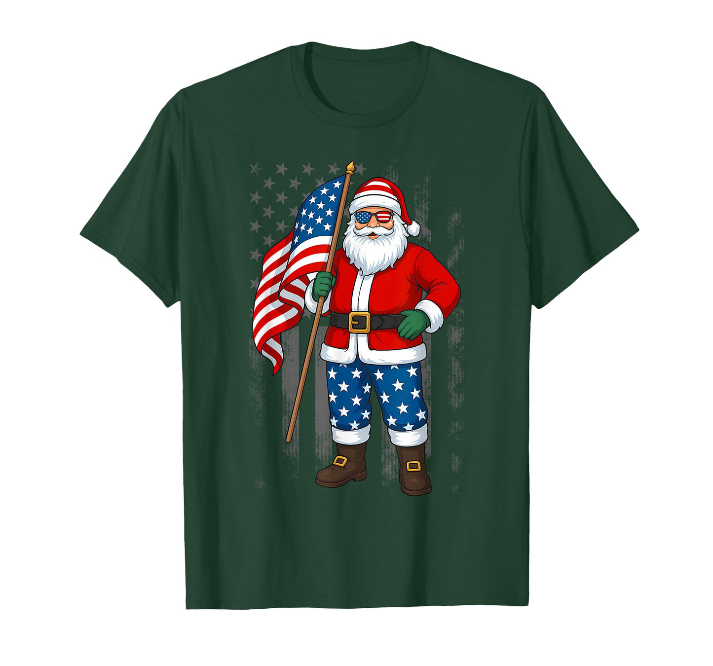 Santa USA American Flag Christmas In July Happy 4th Of July T-Shirt