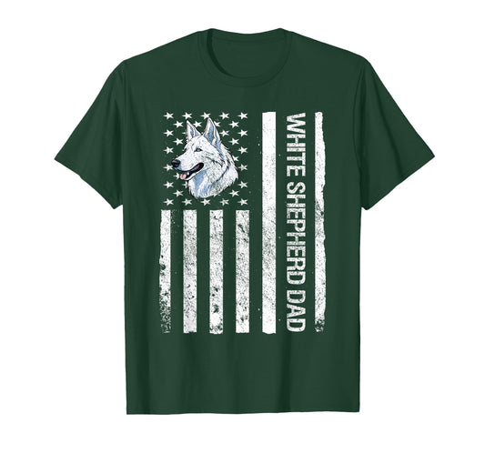 White Shepherd Dad USA Flag White German Shepherd T-Shirt