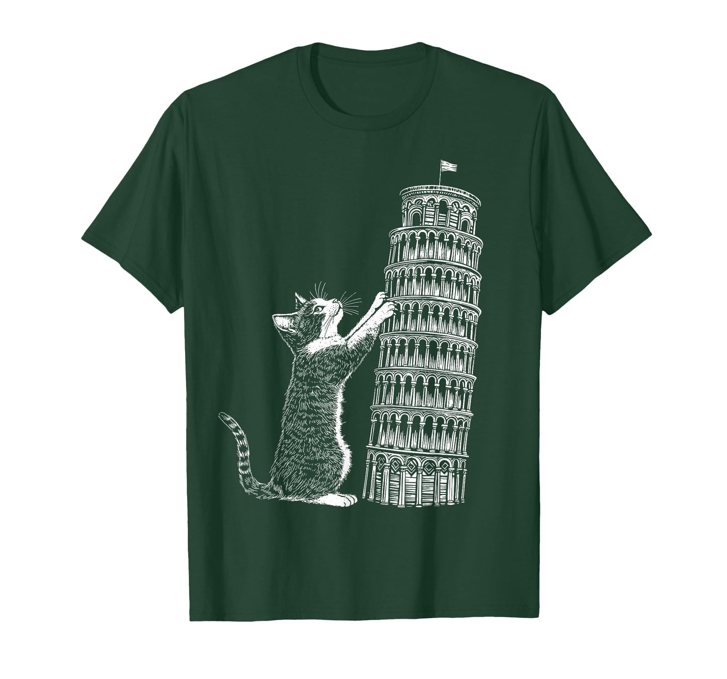 Cat Scratching the Leaning Tower of Pisa – Italy Funny Kitty T-Shirt
