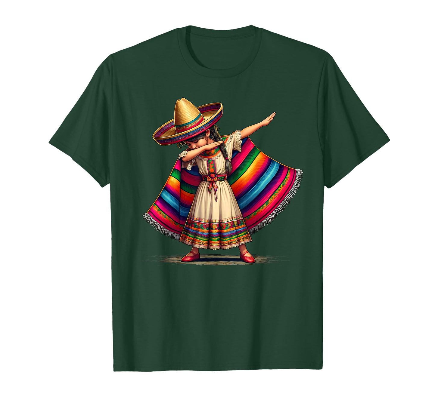 Funny Dabbing Mexican Poncho Sombrero Cinco de Mayo Girl T-Shirt