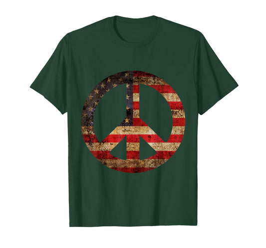 Vintage US American Flag Peace Sign 4th of July T-Shirt