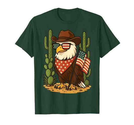 Bald Eagle Cowboy US Flag 4th Of July T-Shirt