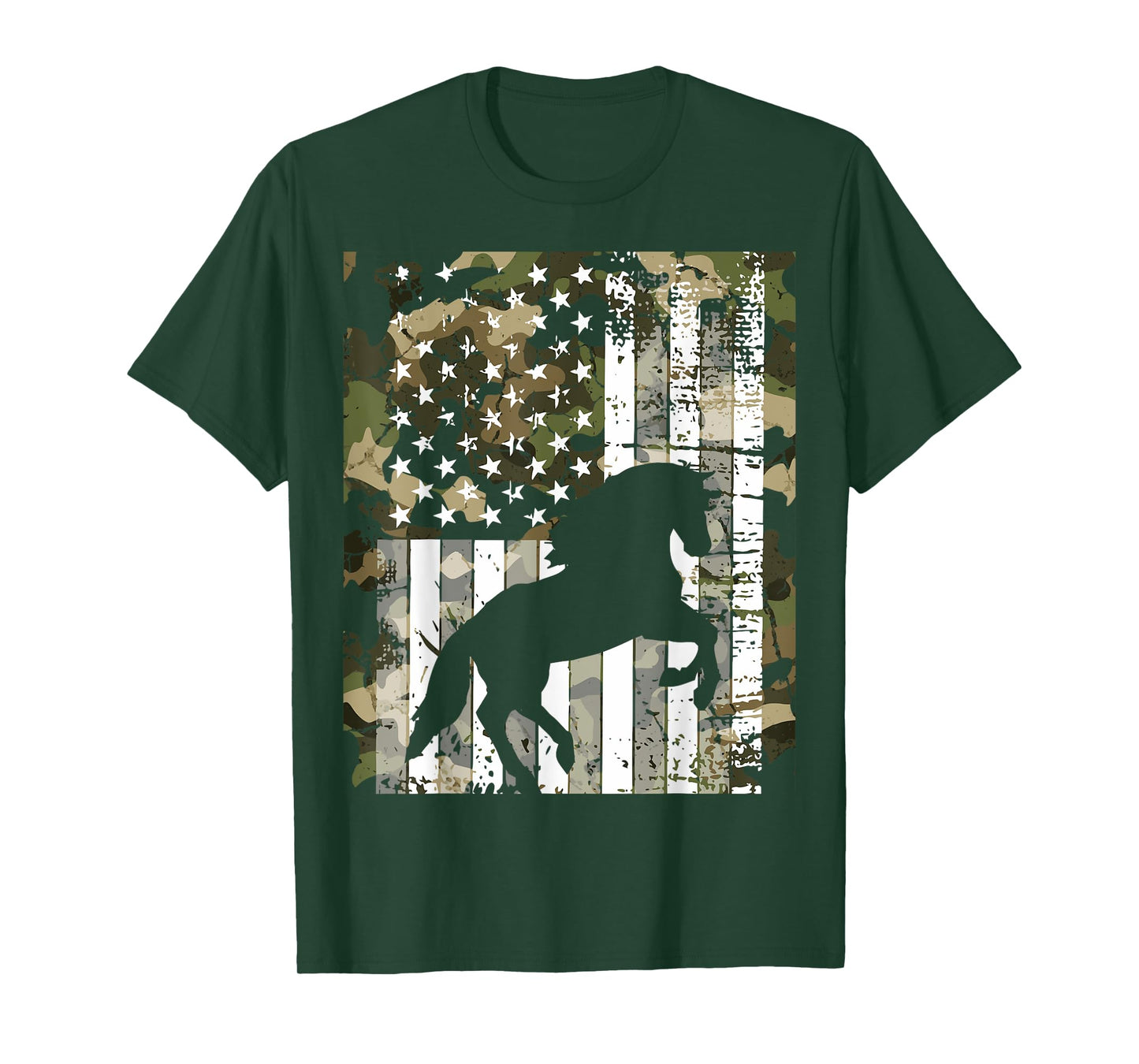 Camo US Flag Horse Camoflage Animal Vintage Design T-Shirt