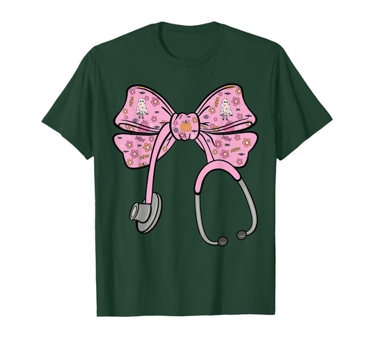 Cute Halloween Coquette Bow Stethoscope Cute Nurse T-Shirt
