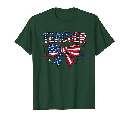 Teacher American Flag Bow Stars T-Shirt