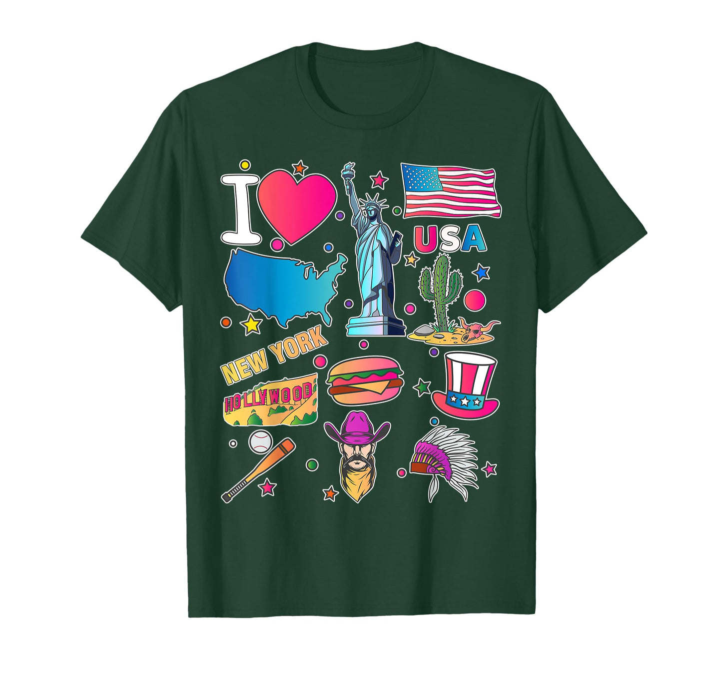 hand drawn American travel symbols, USA map, Cultural icons T-Shirt