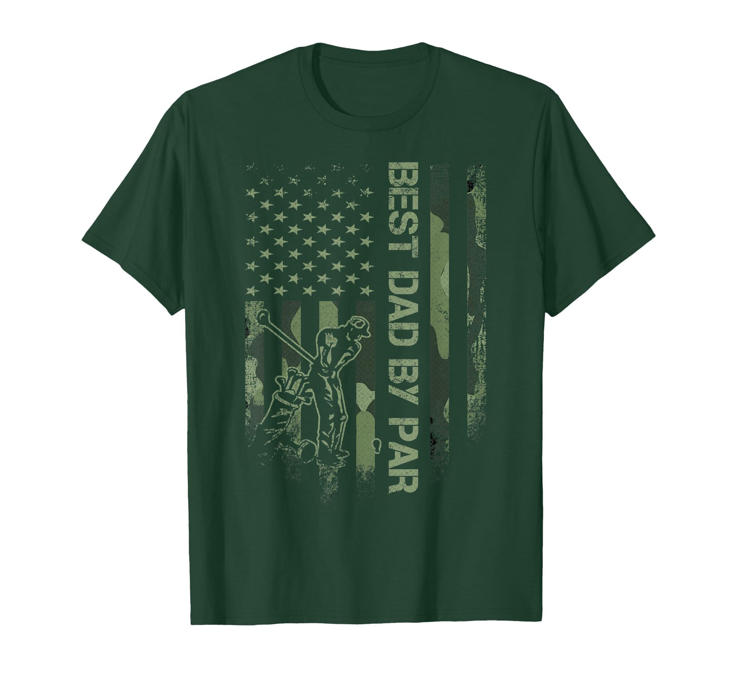 Vintage American Camo Flag Best Dad By Par Golfer Silhouette T-Shirt