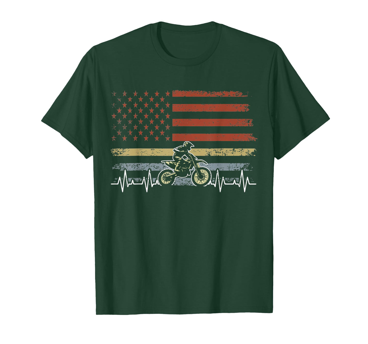 Dirt Bike Retro American Flag Motocross Heartbeat Motocross T-Shirt