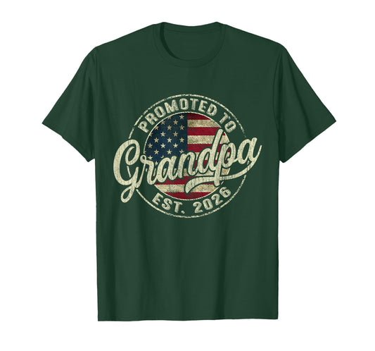 Promoted to Grandpa 2026 Expecting Baby USA Flag Grandfather T-Shirt