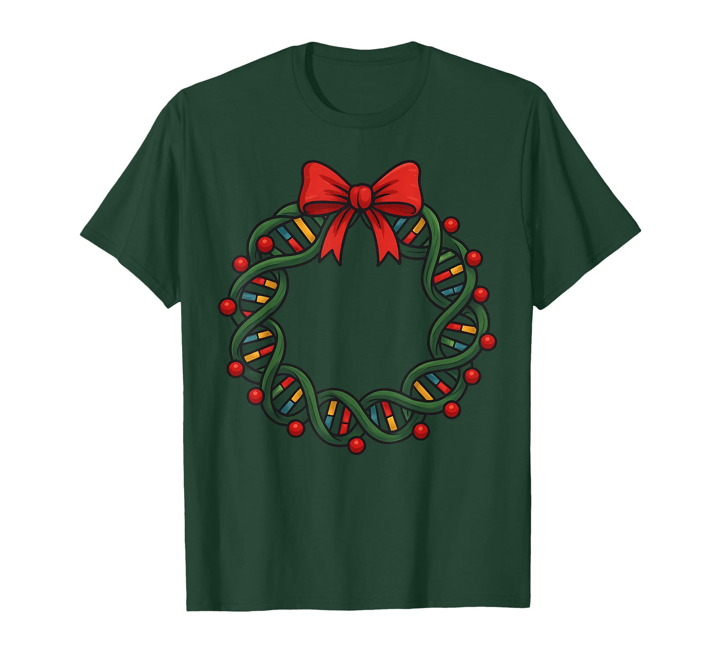 DNA Double Helix Christmas Wreath Bow Science Biology Teach T-Shirt