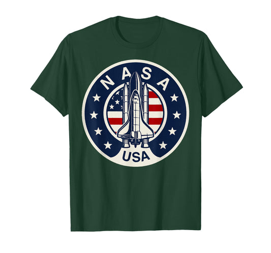 NASA USA Shuttle Rocket American Flag Logo T-Shirt