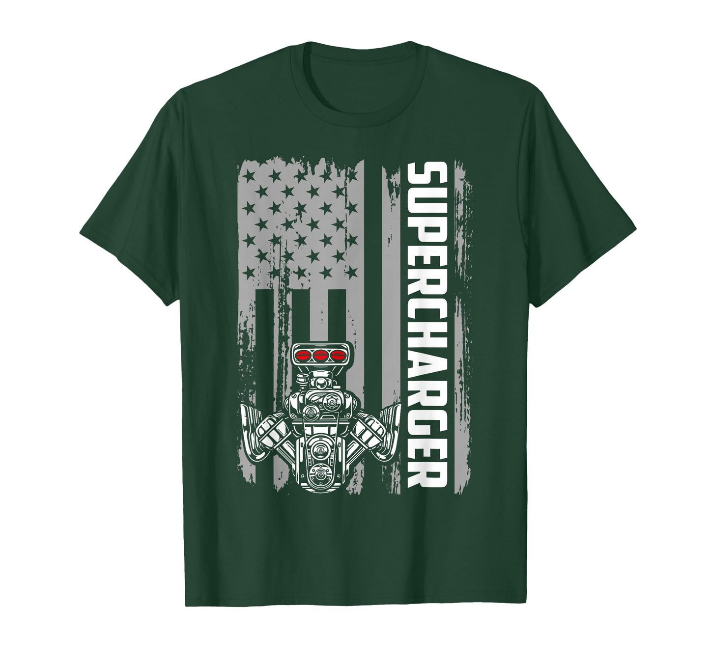 Supercharger Engine American Flag Muscle Car Racing Car Guy T-Shirt