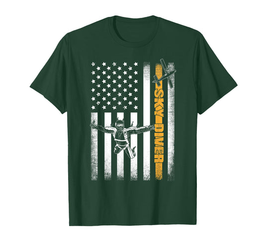 Funny Skydiving Gift Parachuting American Skydiver USA Flag T-Shirt