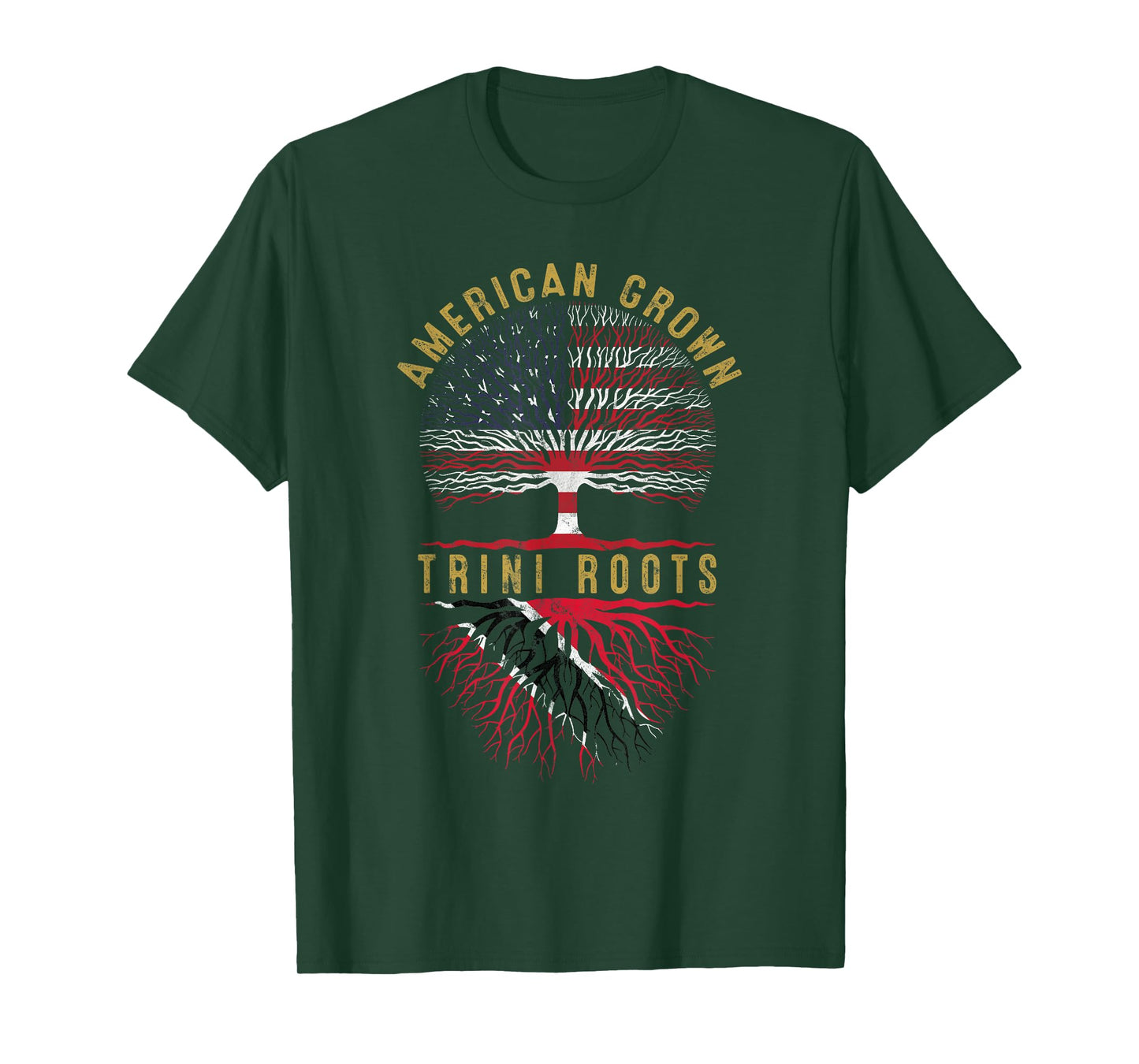 Distressed Tree USA Flag American Grown Trini Roots T-Shirt for Women Kids Men