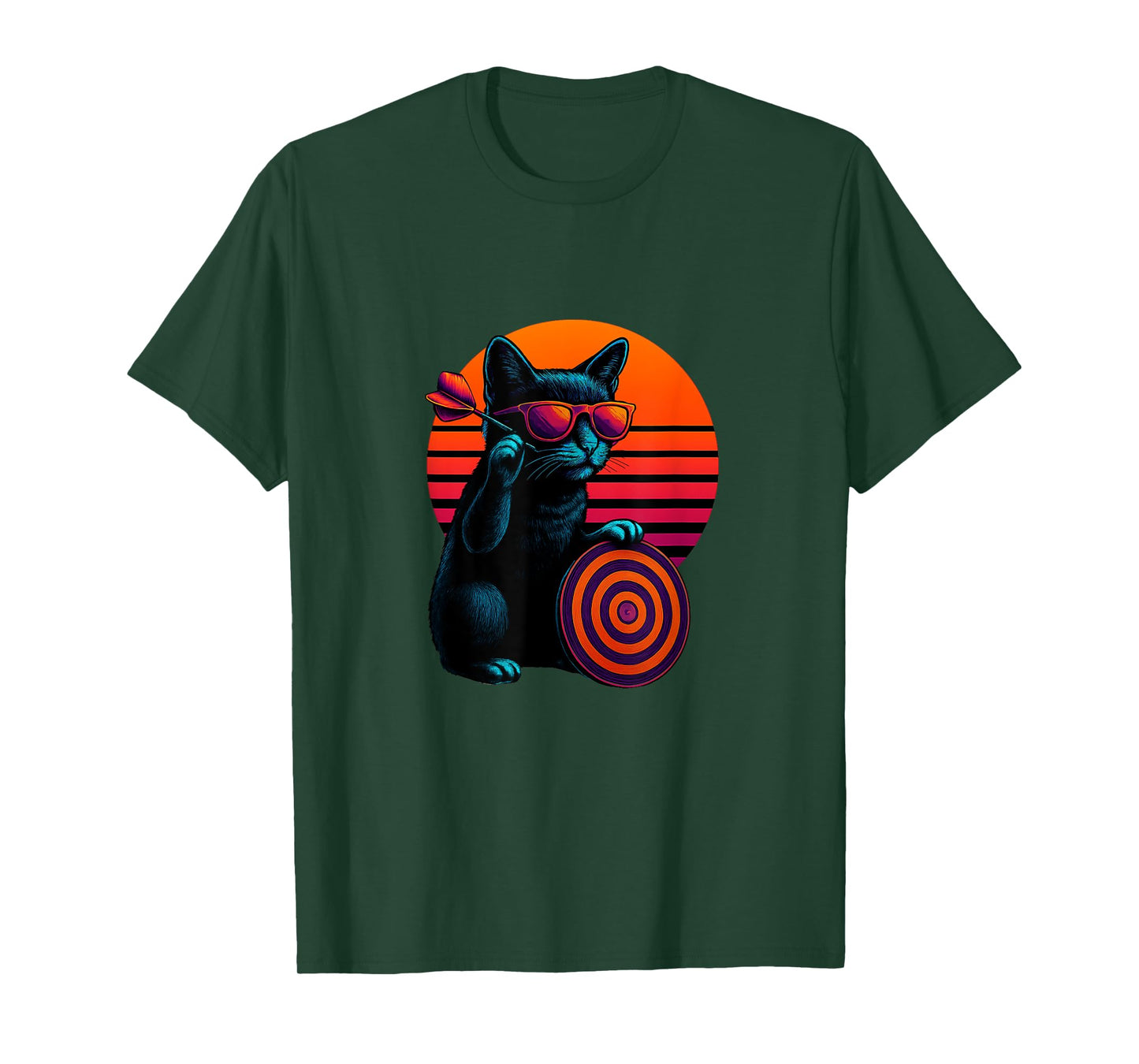 Retro Cat With Dart Arrow Dart Player T-Shirt