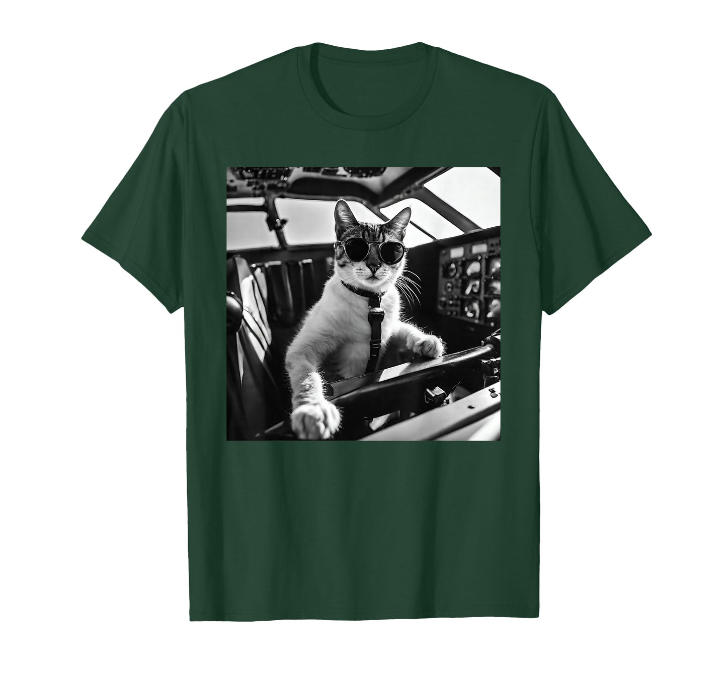 Funny Pilot Cat Wearing Sunglasses Flying A Plane T-Shirt