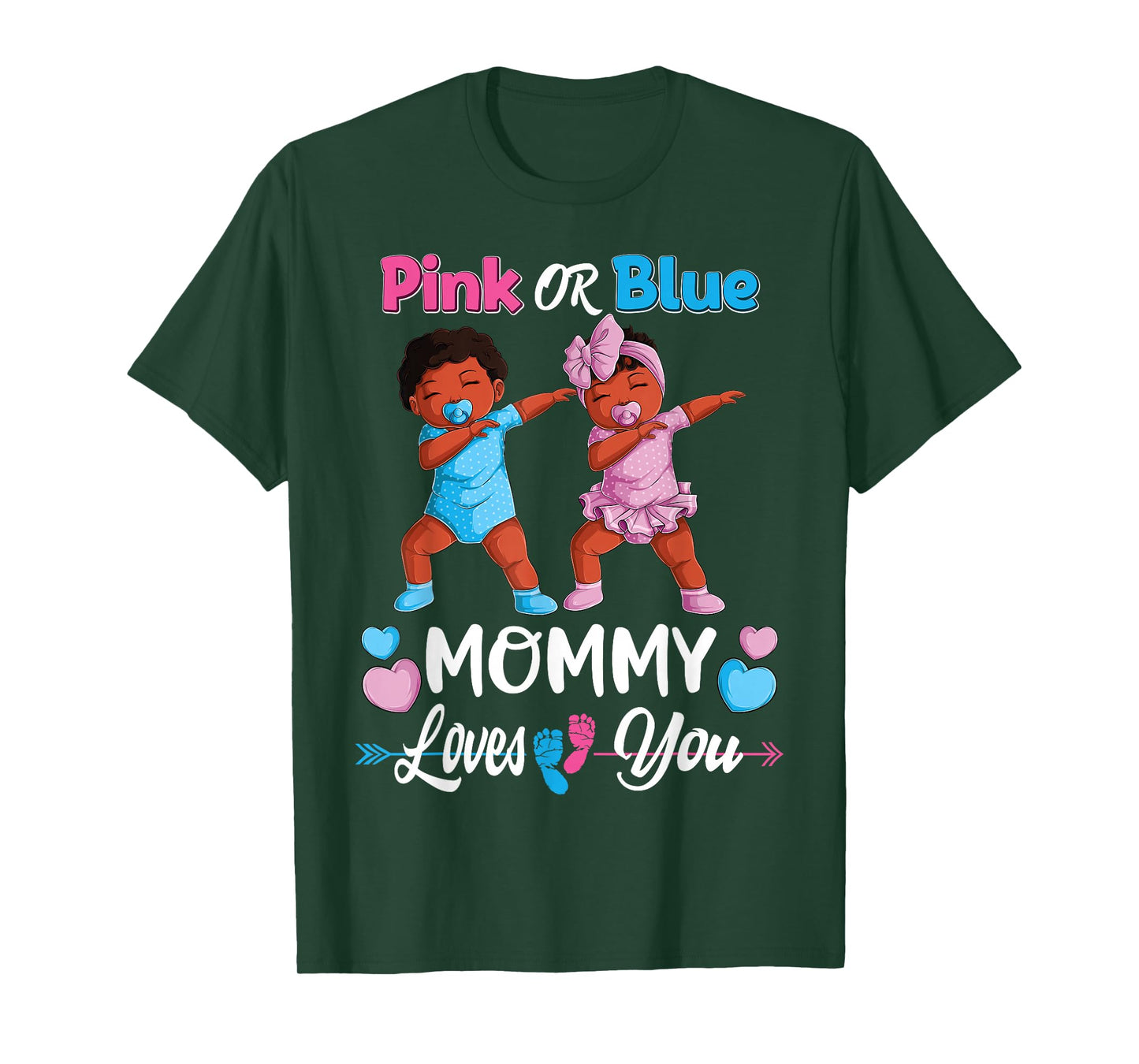 Pink Or Blue Mommy Loves You Black Baby Gender Reveal Party T-Shirt Small