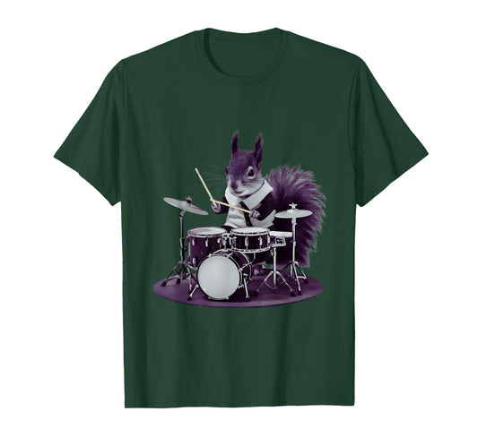 Squirrel Playing Drums Drumming Funny Drummer Squirrel Lover T-Shirt