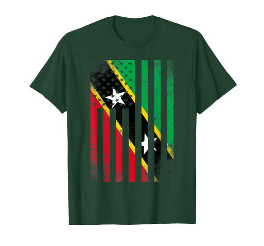 Half Kittian Nevisian Flag Vintage American Inside Me USA T-Shirt