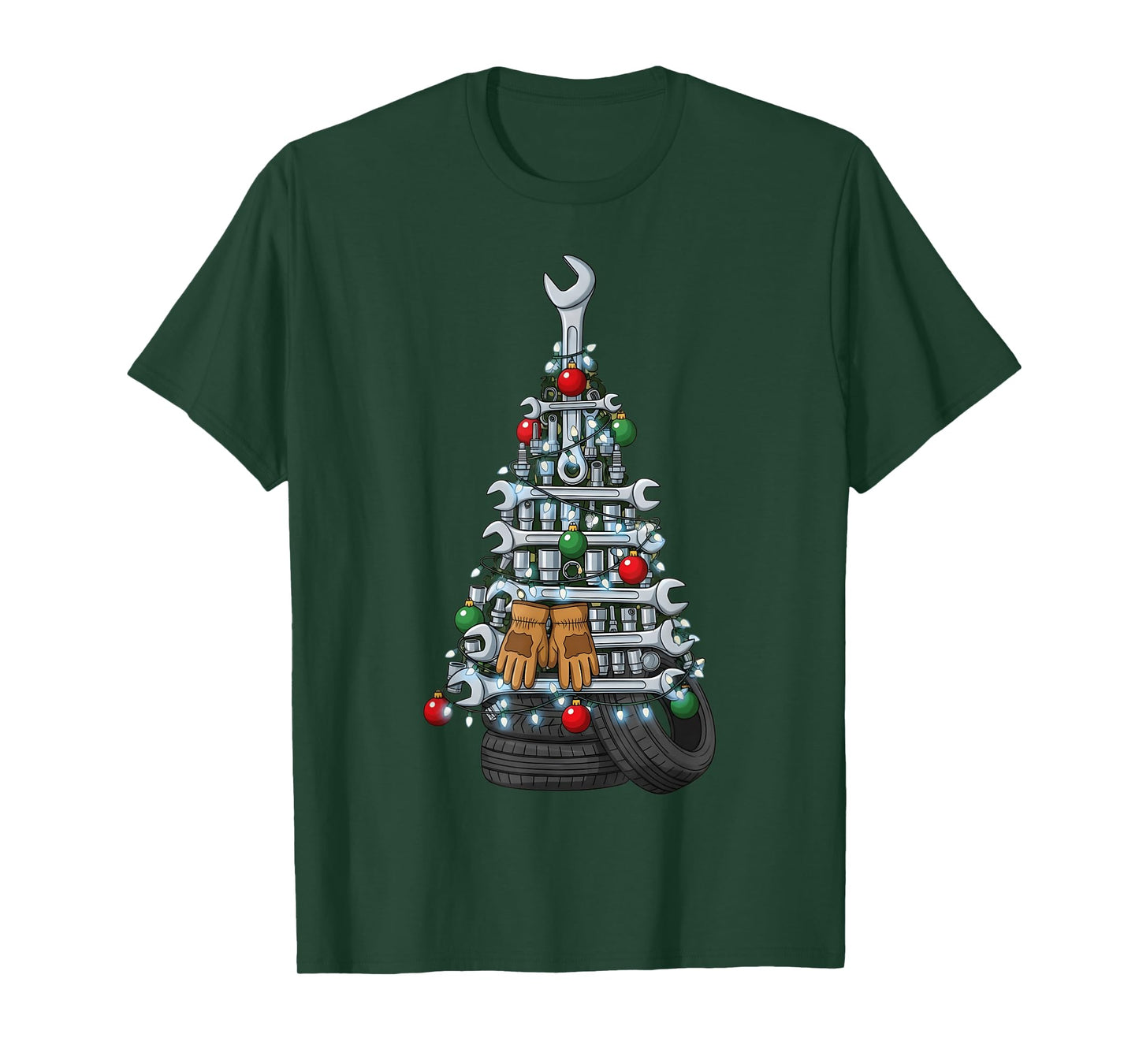 Christmas Mechanic Tools Ornaments Lights Xmas Tree Men T-Shirt