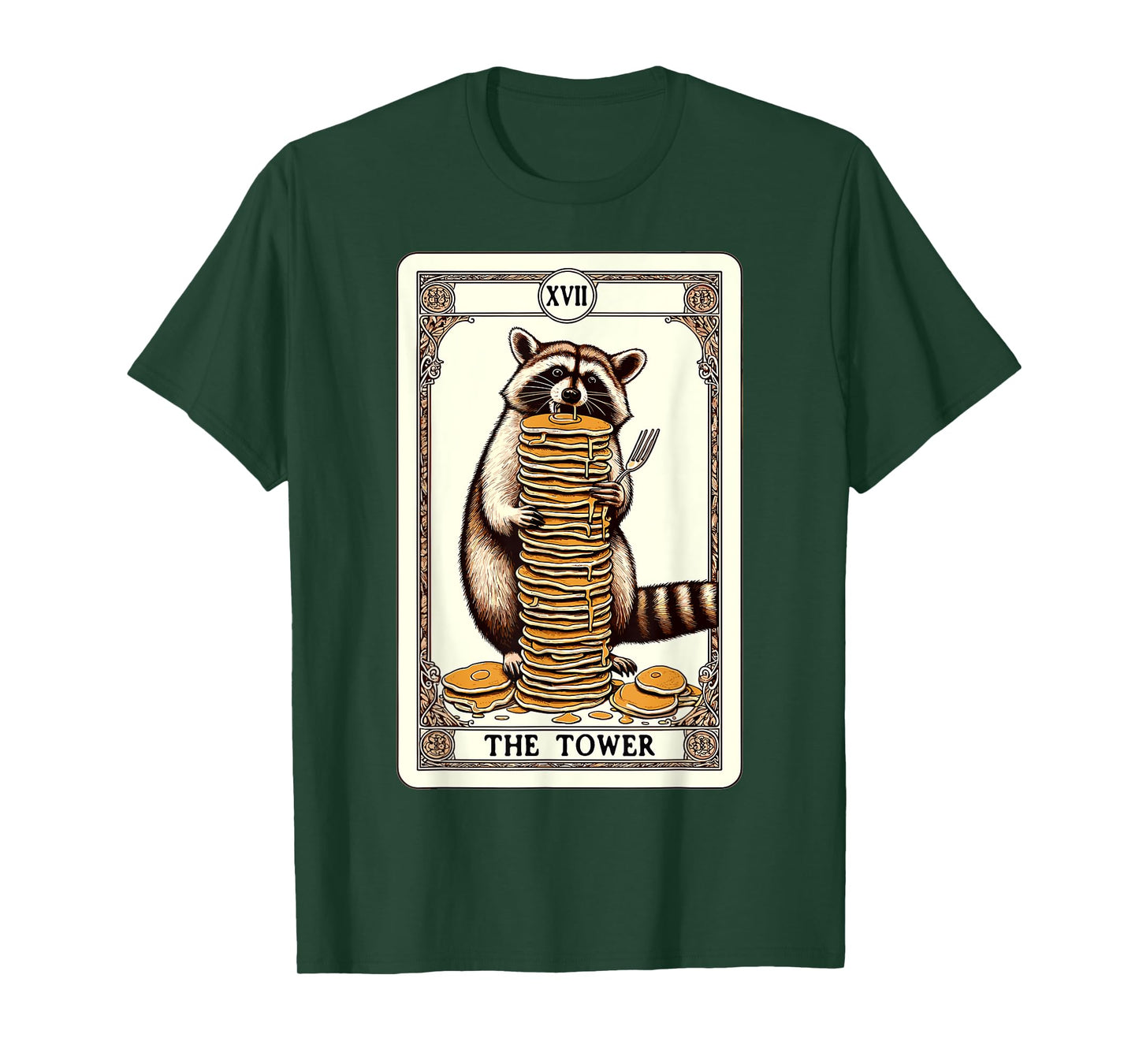 Raccoon Tarot Card The Tower Pancake Funny Raccoon T-Shirt