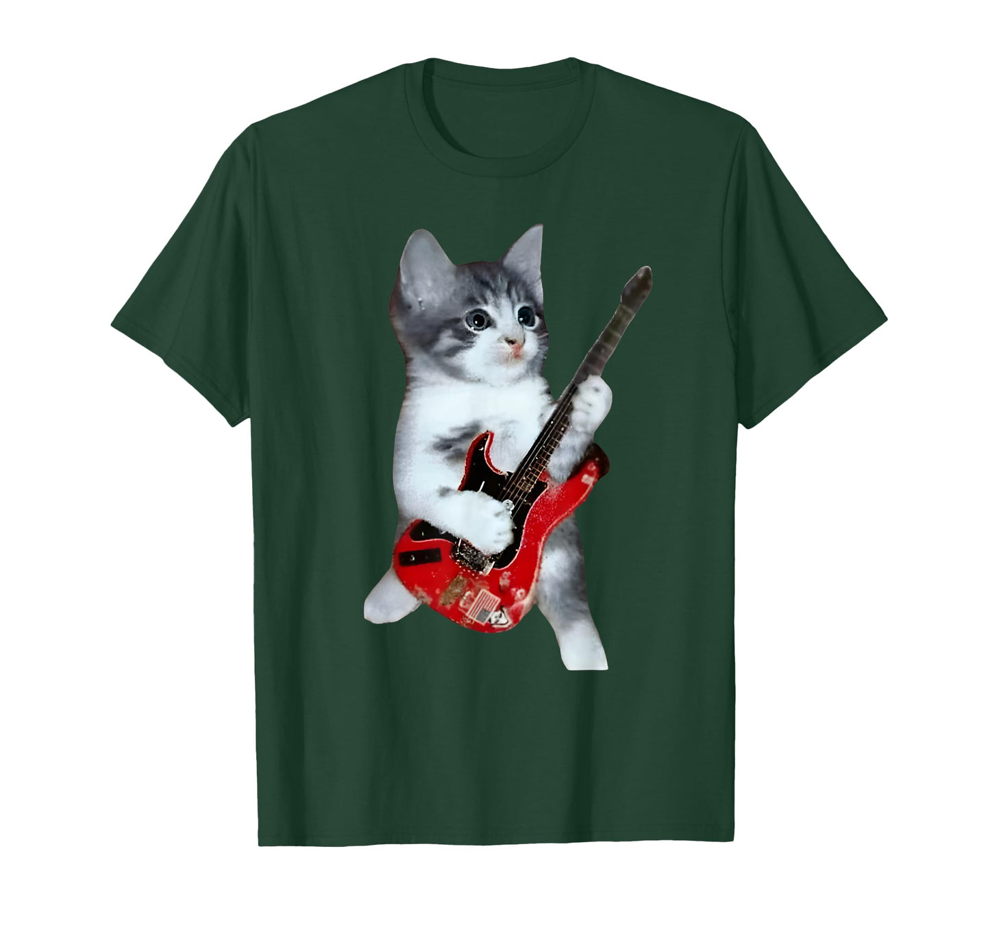 Funny Cat Playing Red Electric Guitar Rock Music Lover Shirt T-Shirt