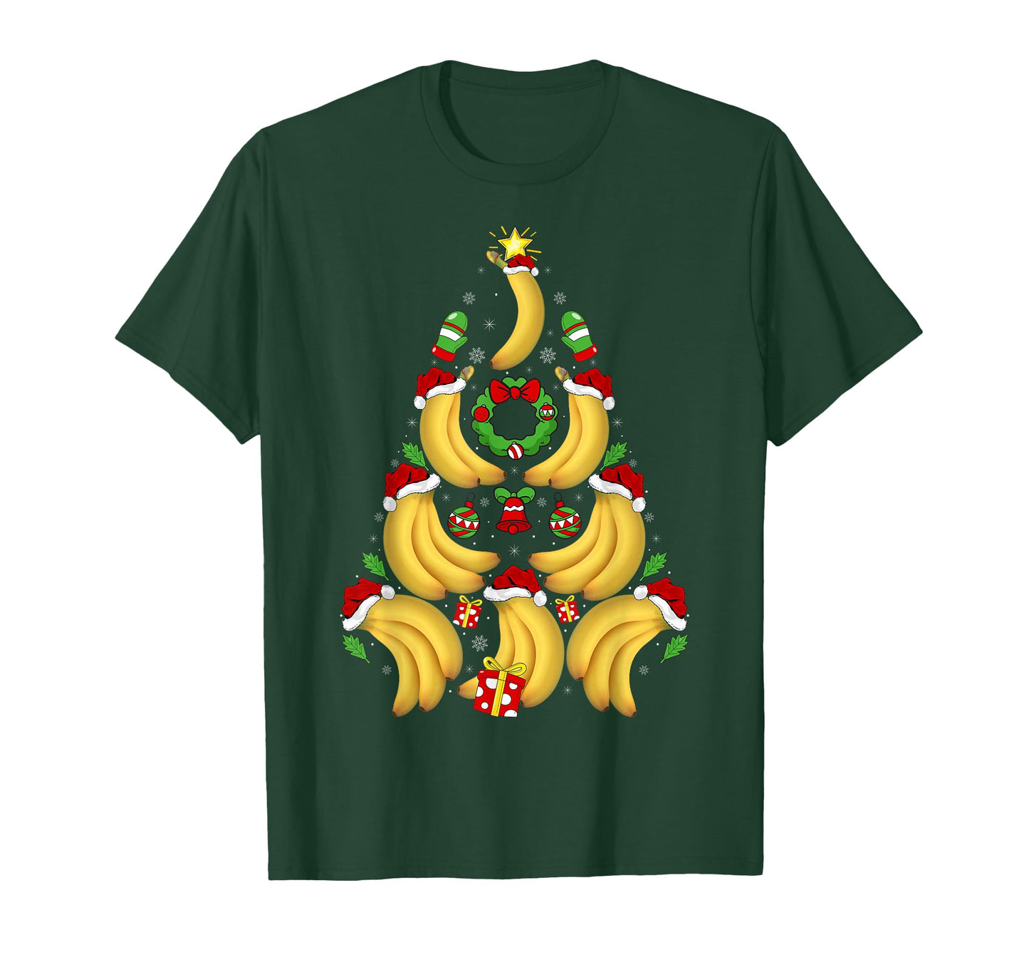 Banana Christmas Tree Lights Santa Hat Funny Banana Xmas T-Shirt