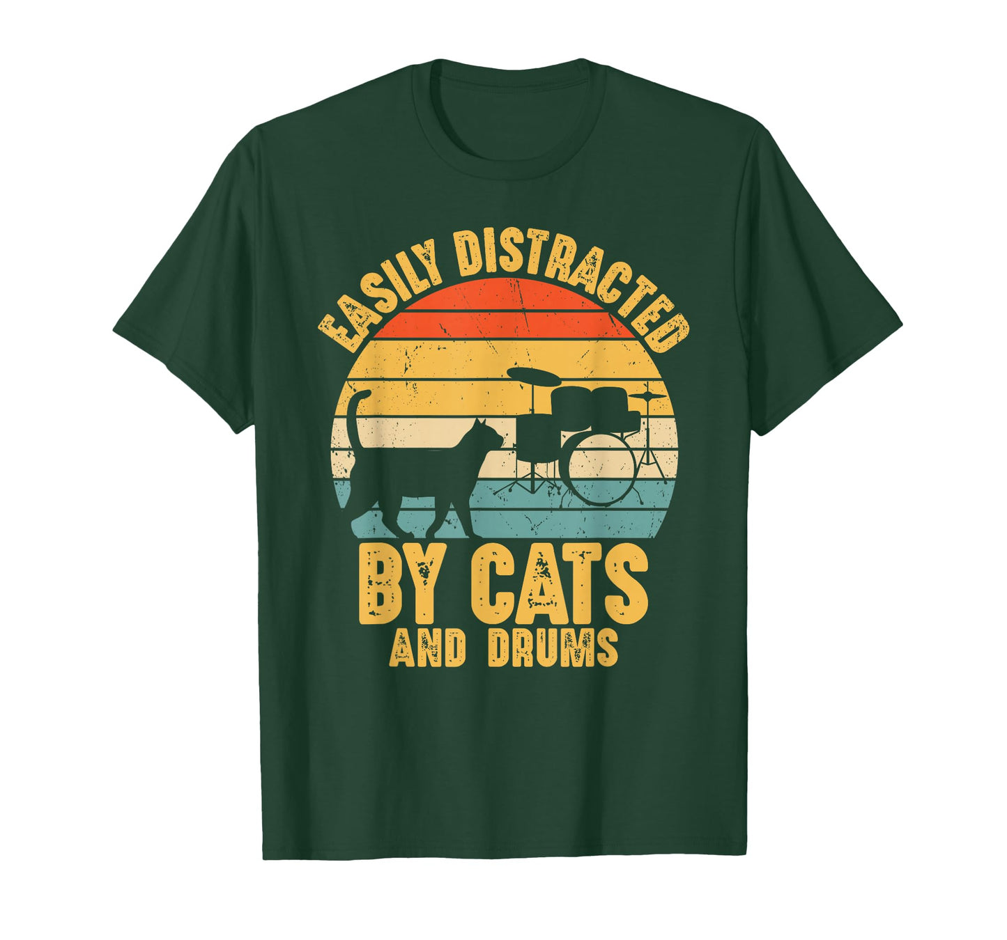 Easily Distracted by Cats and Drums Music Funny Drummer T-Shirt
