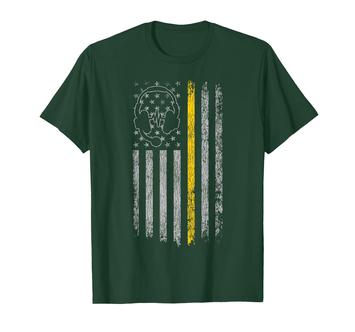 911 Police Dispatcher Job Appreciation HD0 911 Dispatcher Thin Gold Yellow Line American Flag T-Shirt