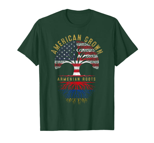 American Grown Armenian Roots Tree Flag Family Heritage T-Shirt