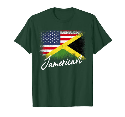 Jamerican - American Jamaican Roots America Jamaica Flag T-Shirt