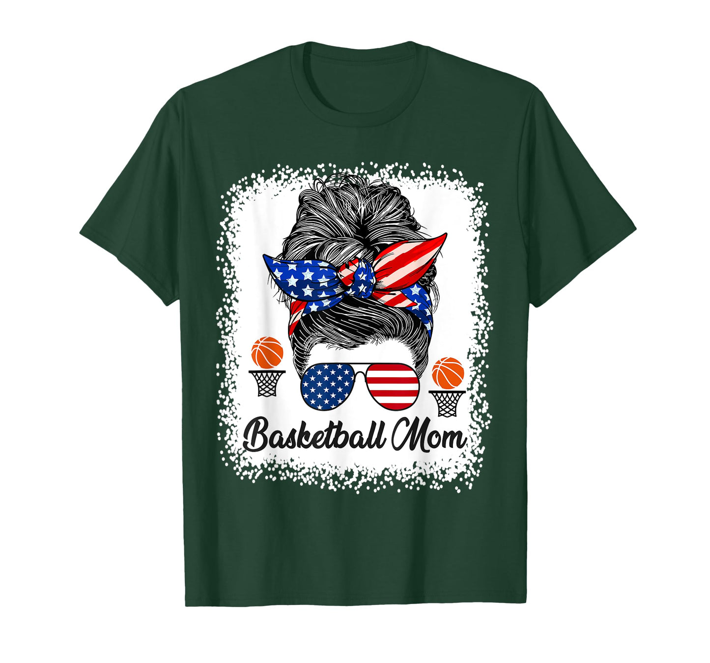 Basketball Mom Messy Bun USA Flag Glasses 4th of July T-Shirt