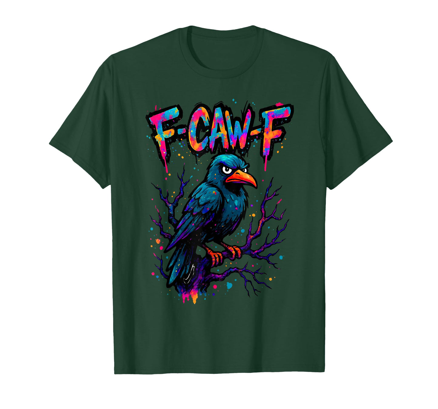 F-Caw-F Funny Raven Black Crow Spooky Season Halloween Retro T-Shirt