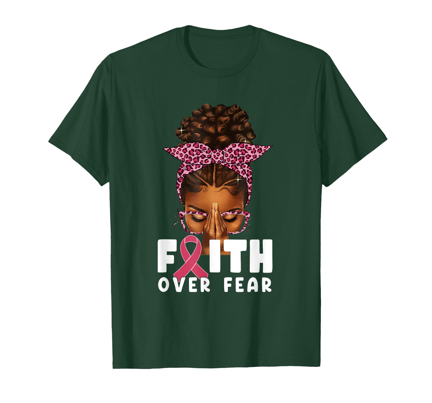Faith Over Fear Melanin Queen Pink Breast Cancer Awareness T-Shirt