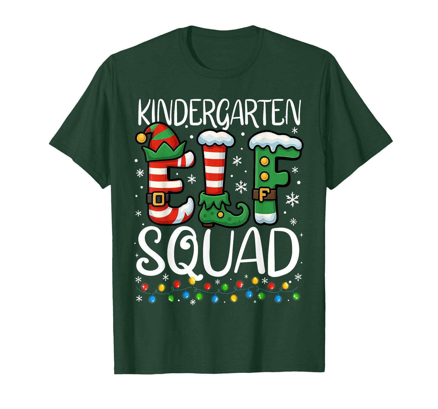 Christmas Teacher Kindergarten Elf Squad Xmas Lights Pajamas T-Shirt