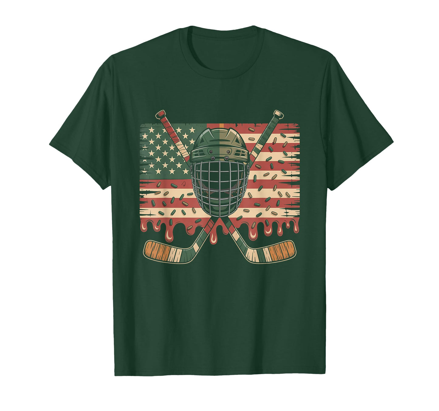 Hockey Ice Cream Drip Camo USA Flag T-Shirt