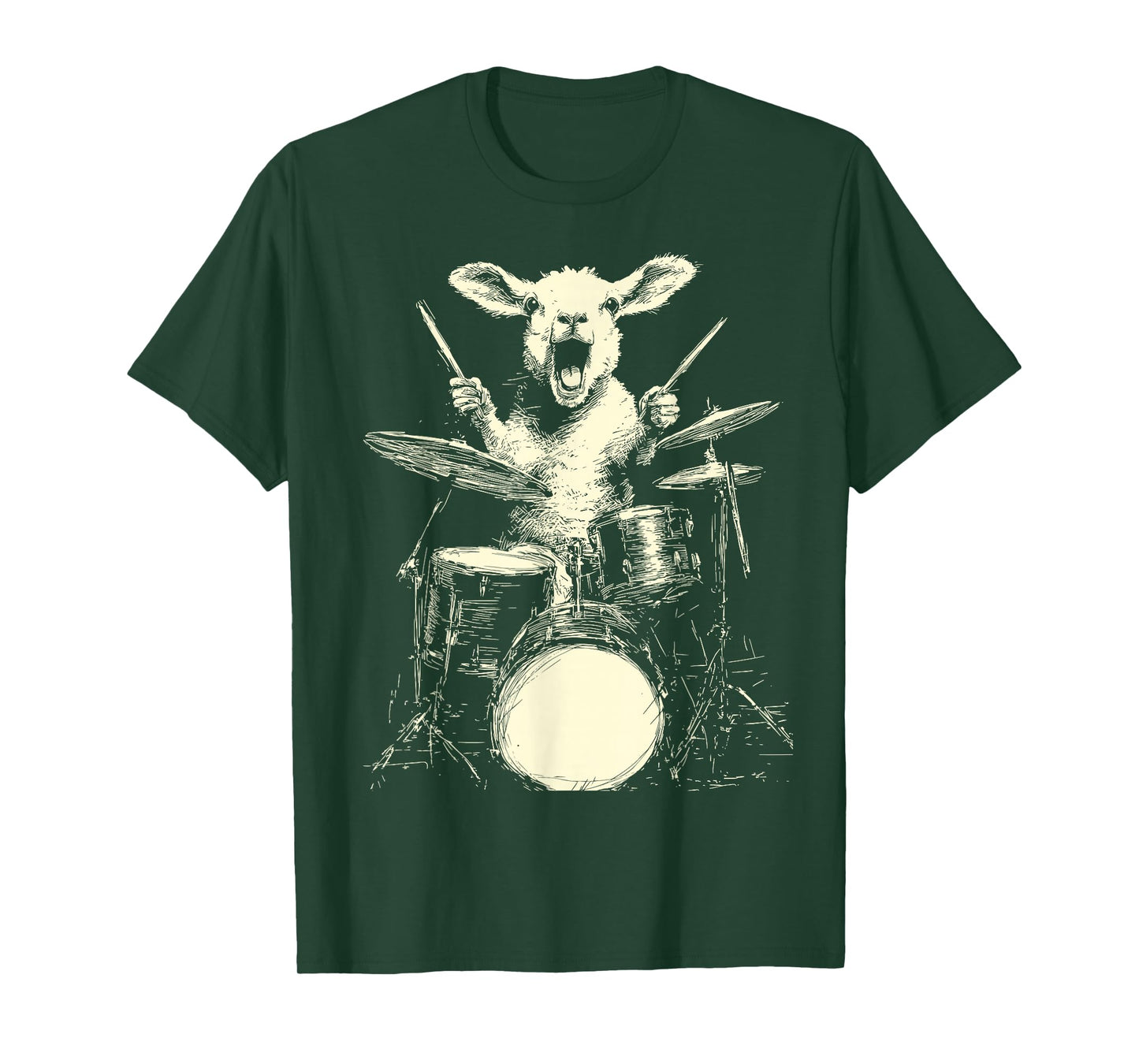 Cute Lamb Playing Drums Funny Music Animal Drummer Graphic T-Shirt
