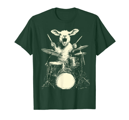 Cute Lamb Playing Drums Funny Music Animal Drummer Graphic T-Shirt