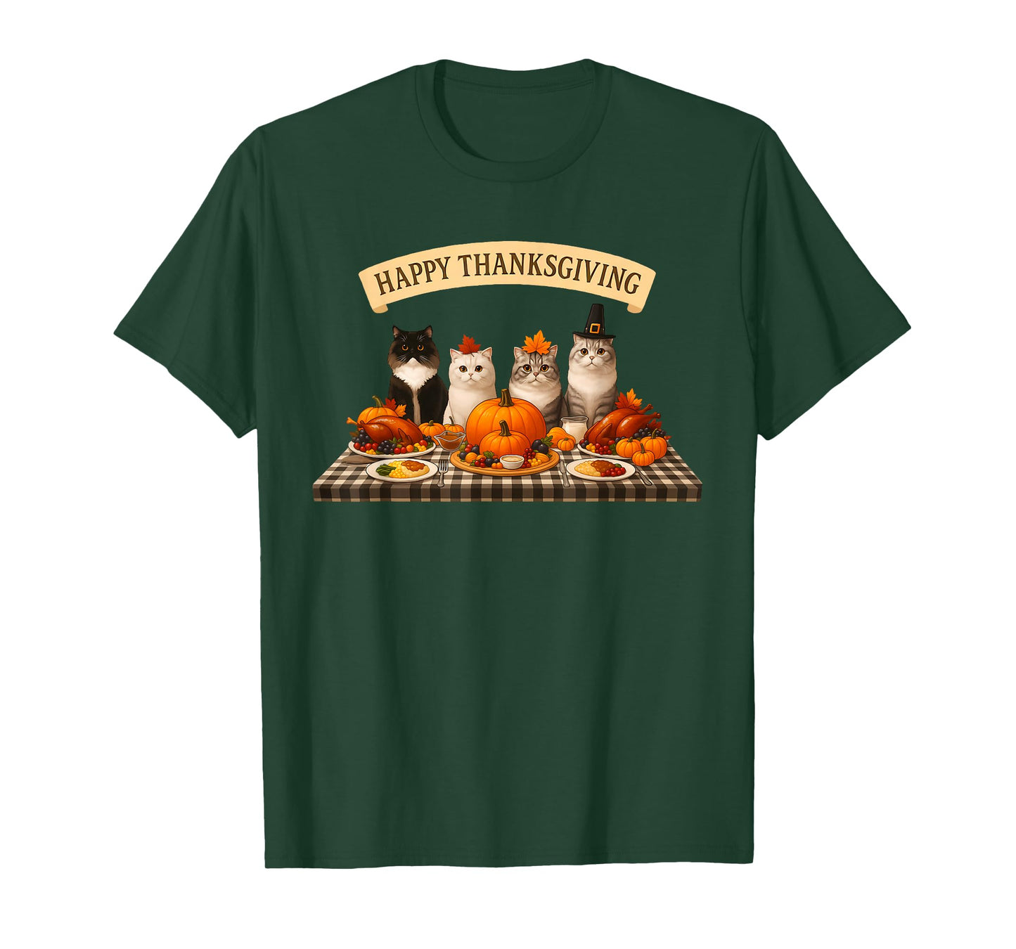 Happy Thanksgiving Cats Dinner Feast Fall Men Women Kids T-Shirt