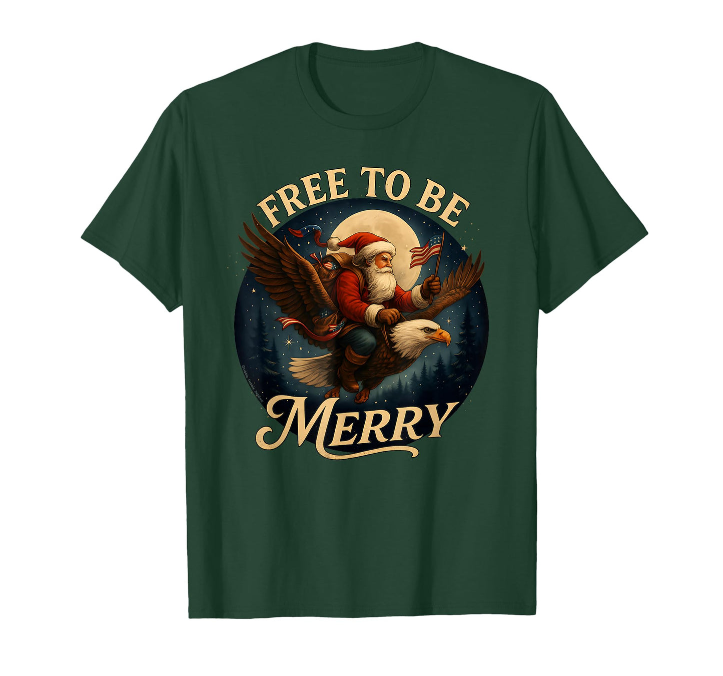 Vintage Patriotic USA Merry Christmas Santa Riding Eagle T-Shirt