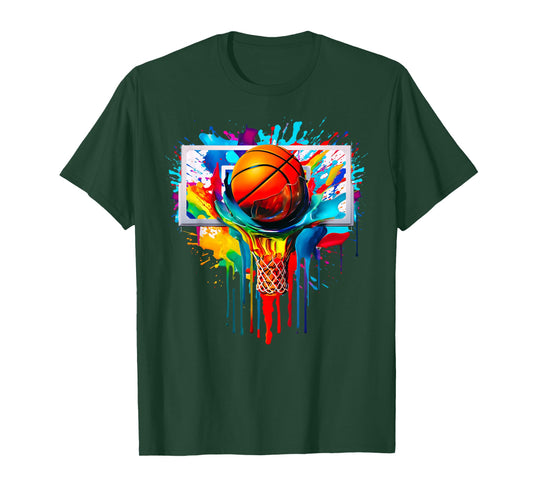Multicolor Basketball Ball Slam Dunk Hoop Basketball Buckets T-Shirt