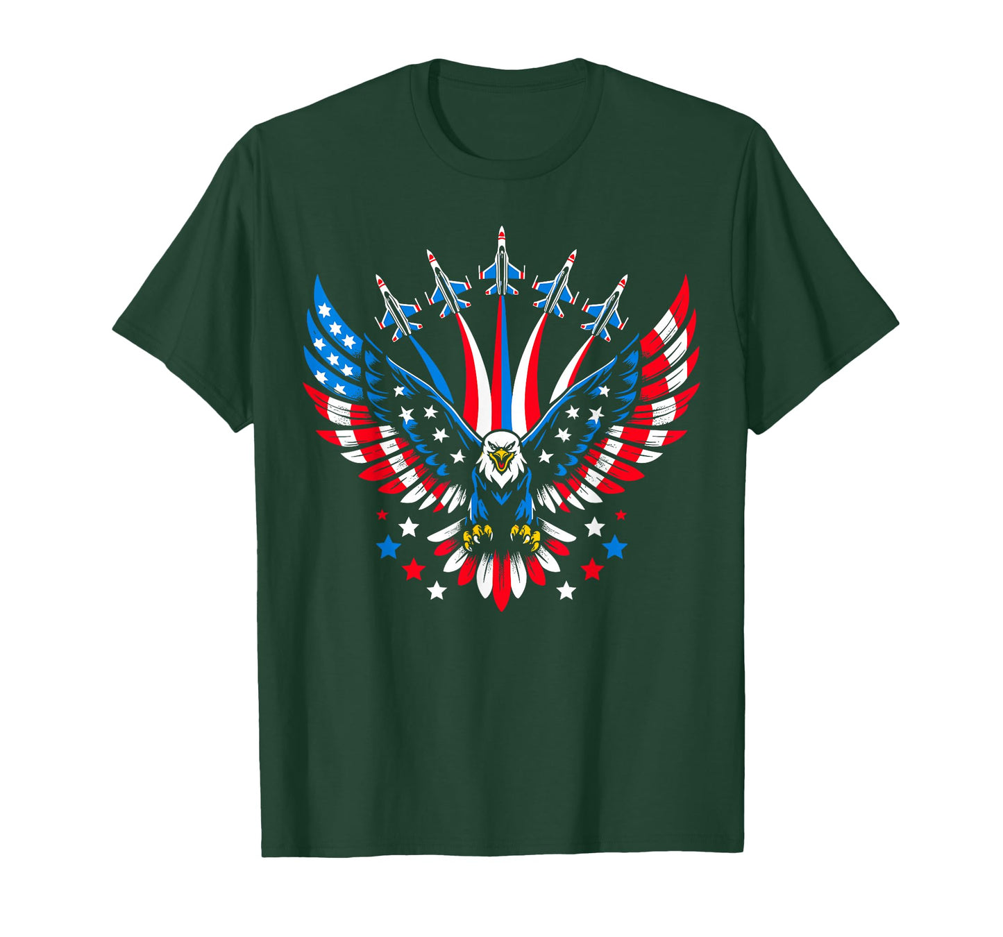 Eagle Patriotic Red Blue USA Flag Fighter Jets 4th of July T-Shirt